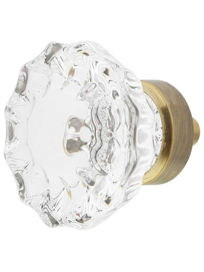 Fluted Lead-Free Crystal Cabinet Knob - 1 3/8 inch Diameter in Antique Brass.